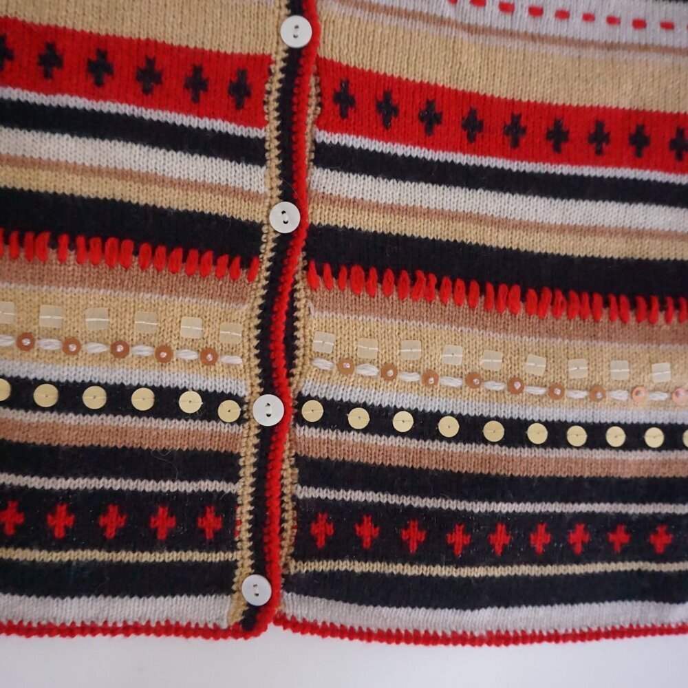 St Johns Bay Tan Red Striped Knit Button Cardigan Classic Preppy Grandmacore L - Picture 8 of 12